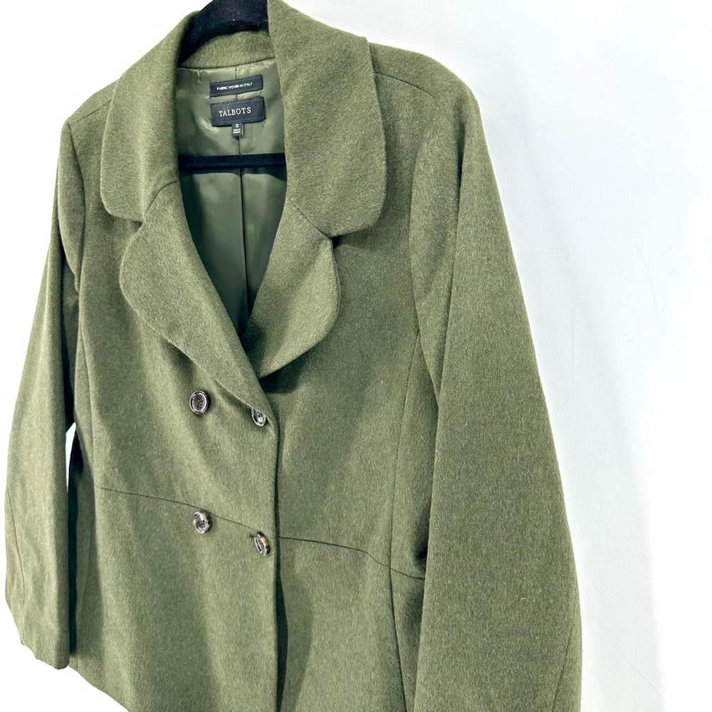 TALBOTS Green BRUSHED ITALIAN WOOL Double Breasted PEA COAT Blazer WOMENS 12 - Picture 5 of 9